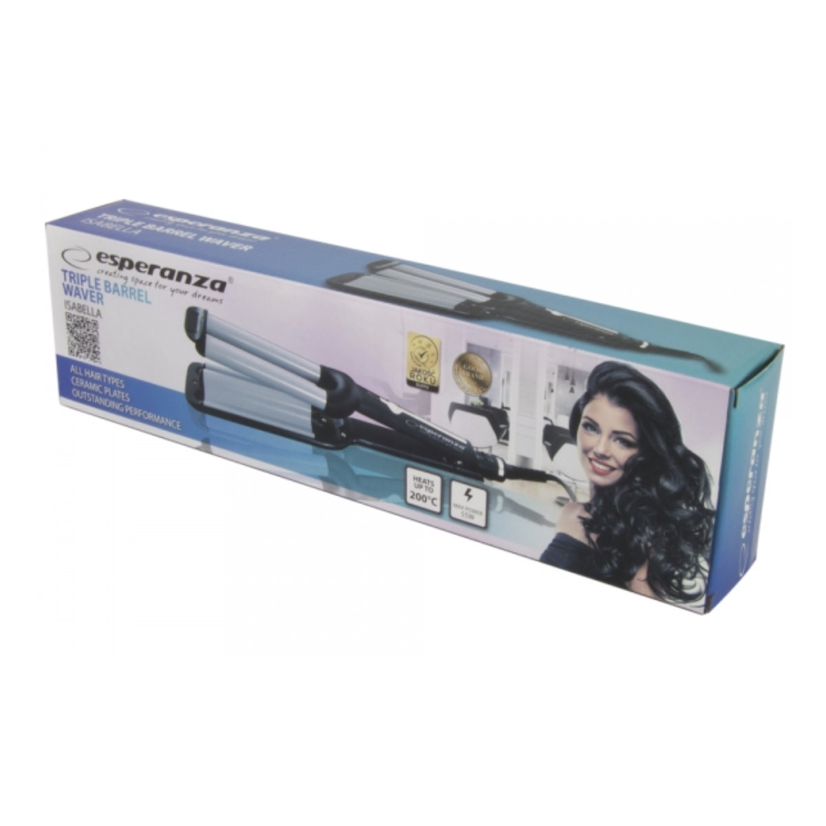 Ondulator de par waver triplu, Esperanza Isabella 94955, 55W, 230V, cablu de 180cm, negru cu gri [6]