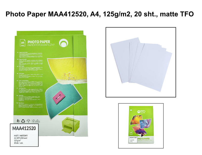 Pachet 20 coli hartie foto A4, 125g/m2, mata, MAA412520, TFO Matte, albe [5]