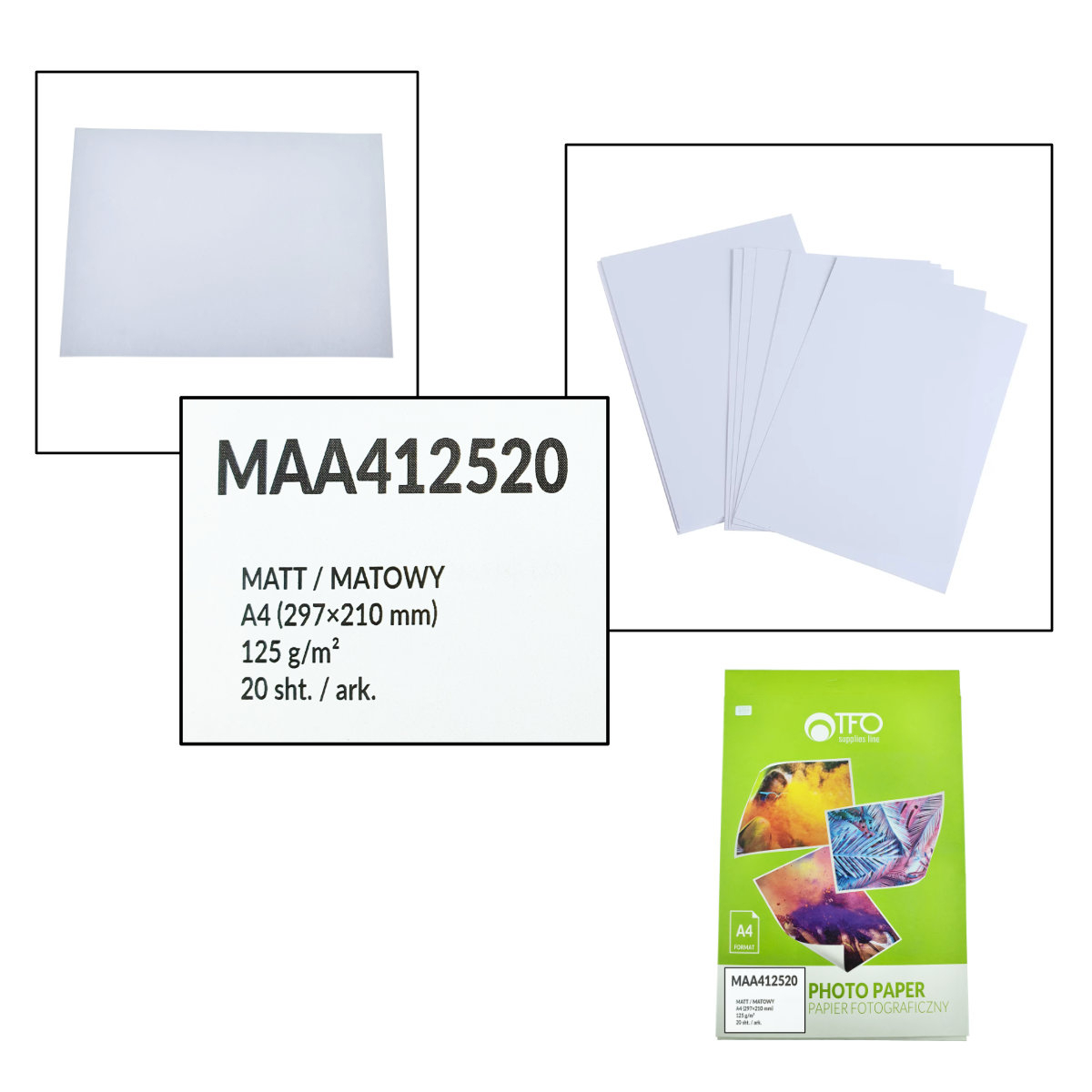 Pachet 20 coli hartie foto A4, 125g/m2, mata, MAA412520, TFO Matte, albe [3]
