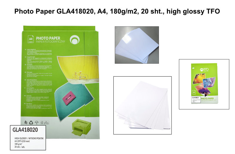 Pachet 20 coli hartie foto A4, 180g/m2, lucioasa, GLA418020, TFO High Glossy, albe [5]