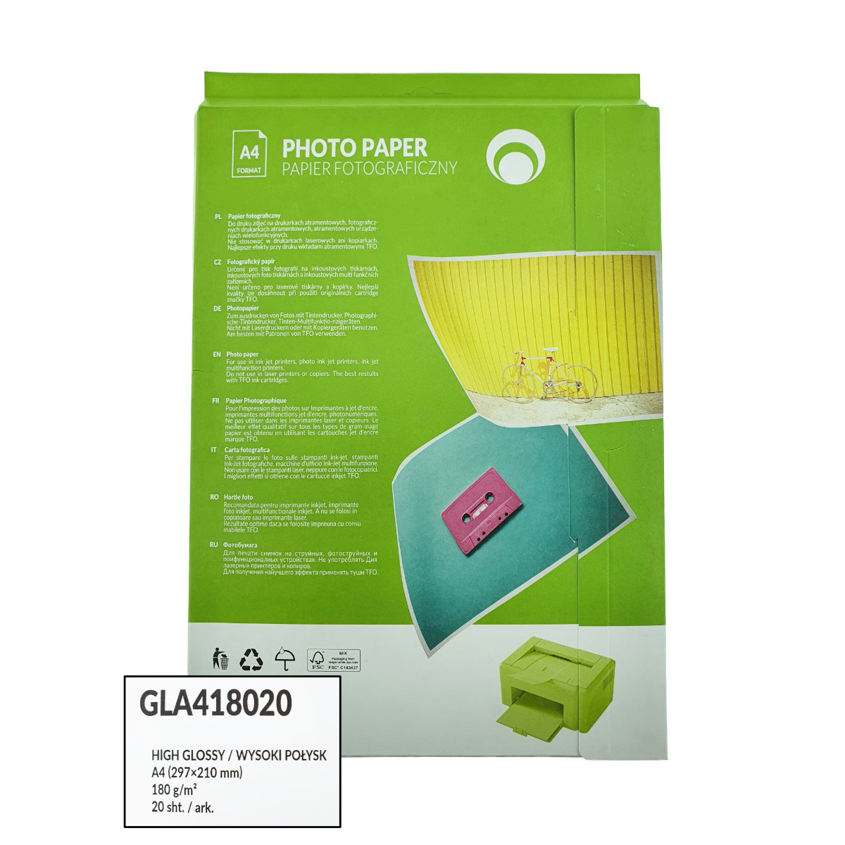 Pachet 20 coli hartie foto A4, 180g/m2, lucioasa, GLA418020, TFO High Glossy, albe [4]