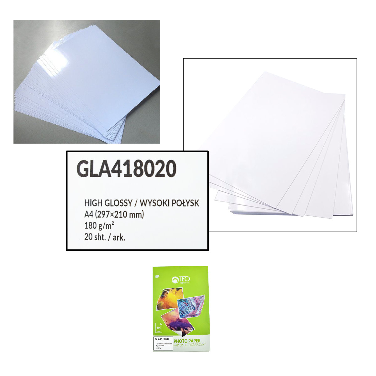 Pachet 20 coli hartie foto A4, 180g/m2, lucioasa, GLA418020, TFO High Glossy, albe [3]