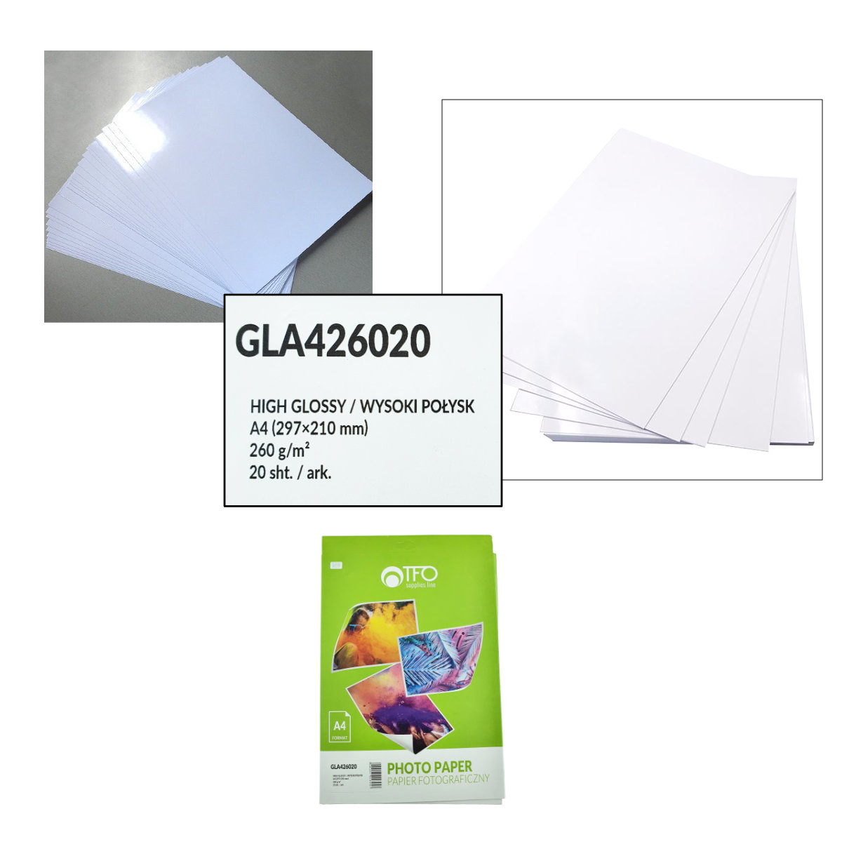 Pachet 20 coli hartie foto A4, 260g/m2, lucioasa, GLA426020, TFO High Glossy, albe [3]