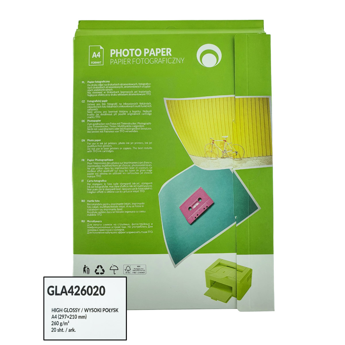 Pachet 20 coli hartie foto A4, 260g/m2, lucioasa, GLA426020, TFO High Glossy, albe [4]