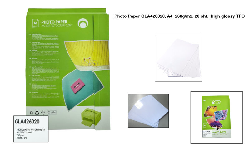 Pachet 20 coli hartie foto A4, 260g/m2, lucioasa, GLA426020, TFO High Glossy, albe [5]