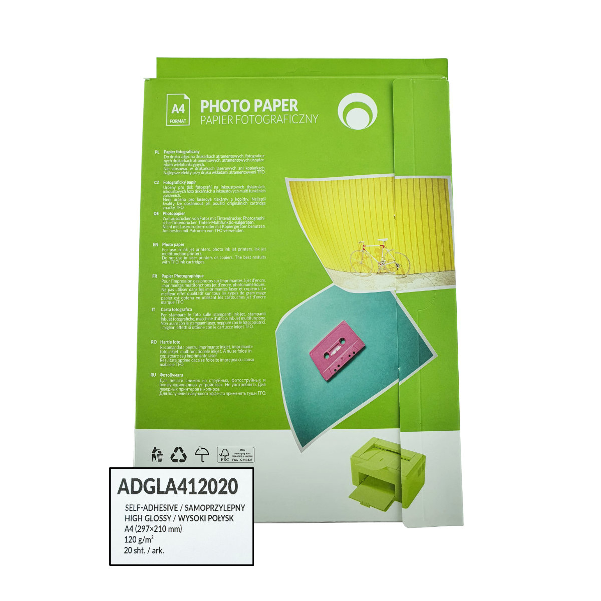 Pachet 20 coli hartie foto autoadeziva A4, 120g/m2, lucioasa, ADGLA412020, TFO Self-Adhesive, albe [4]