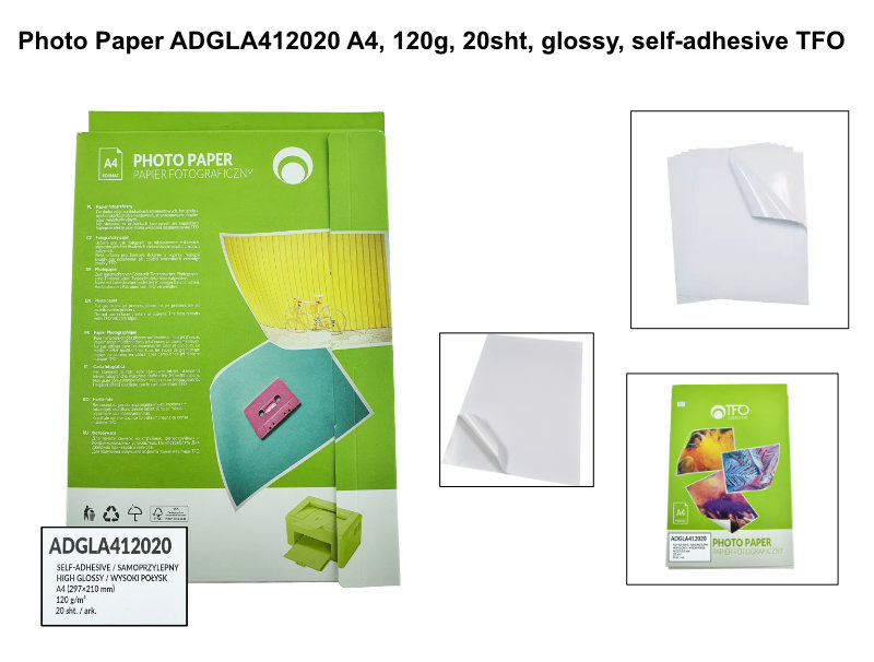 Pachet 20 coli hartie foto autoadeziva A4, 120g/m2, lucioasa, ADGLA412020, TFO Self-Adhesive, albe [5]