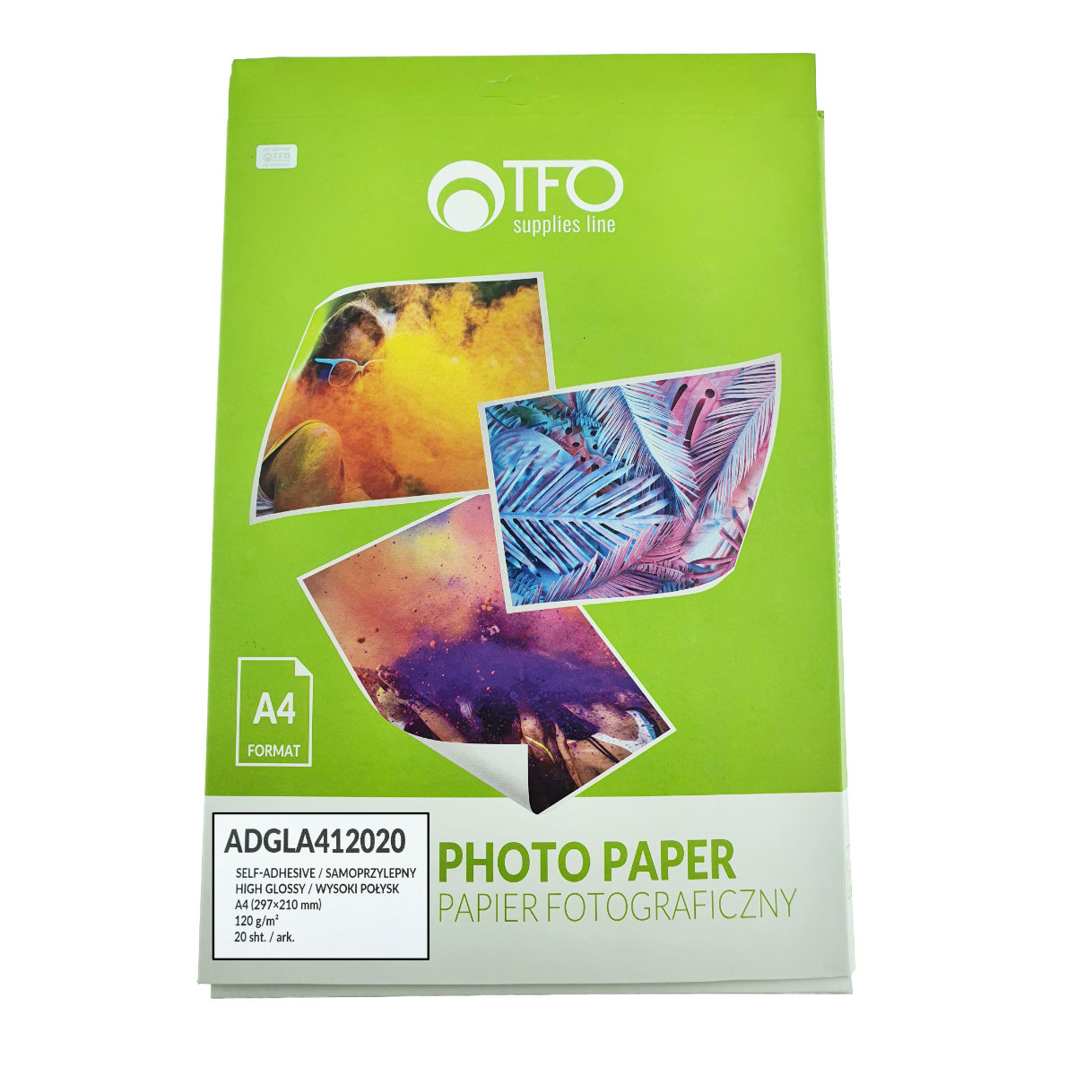Pachet 20 coli hartie foto autoadeziva A4, 120g/m2, lucioasa, ADGLA412020, TFO Self-Adhesive, albe [1]