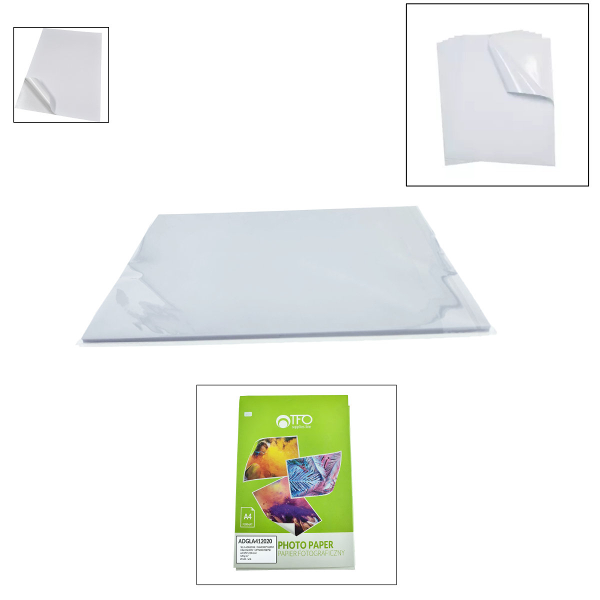 Pachet 20 coli hartie foto autoadeziva A4, 120g/m2, lucioasa, ADGLA412020, TFO Self-Adhesive, albe [2]