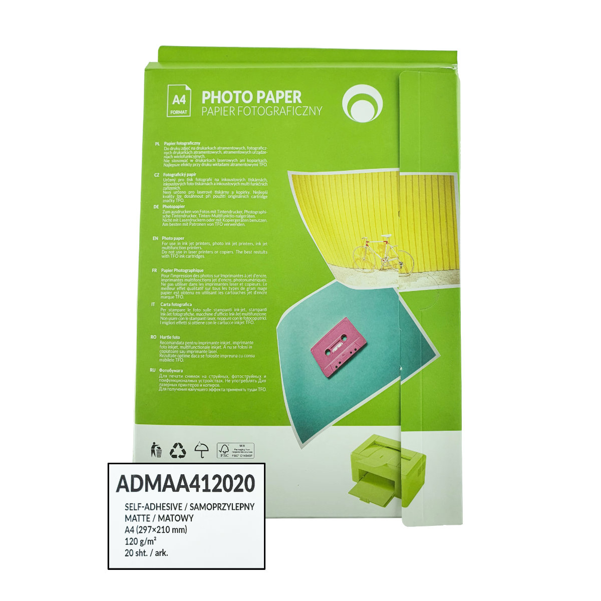 Pachet 20 coli hartie foto autoadeziva A4, 120g/m2, mata, ADMAA412020, TFO Self-Adhesive, albe [4]