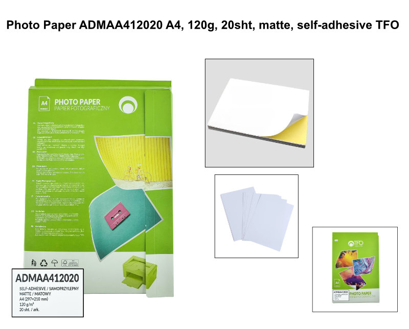 Pachet 20 coli hartie foto autoadeziva A4, 120g/m2, mata, ADMAA412020, TFO Self-Adhesive, albe [5]