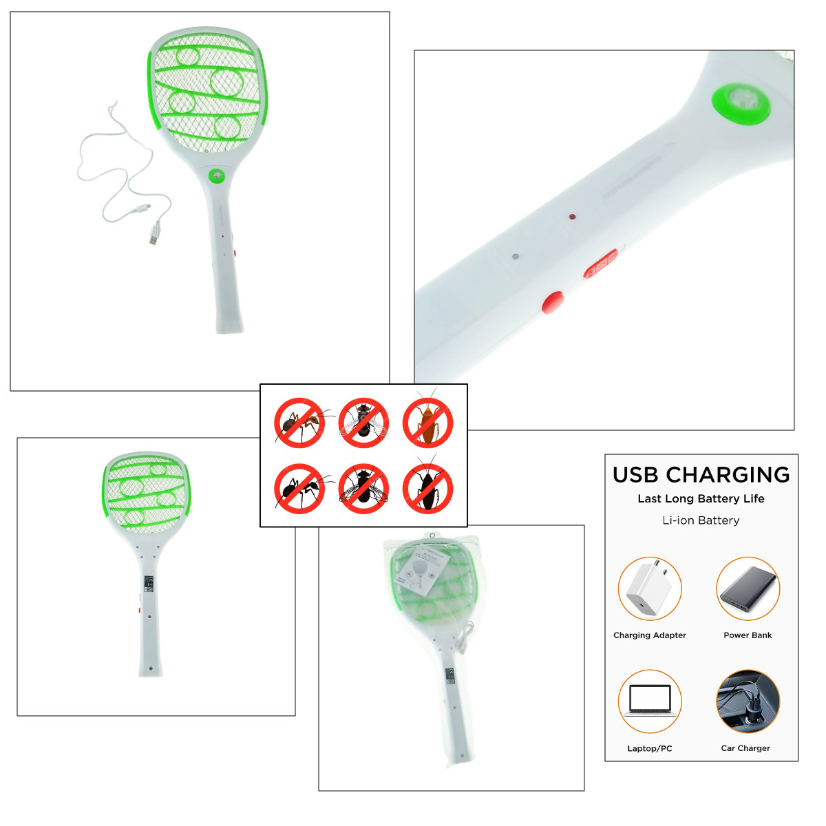 Paleta anti-insecte cu lanterna, Esperanza Insect Killer Swatter 3in1 Bluntman, 95596, alb cu verde [2]