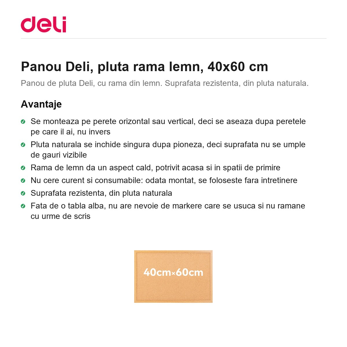 Panou Deli, pluta rama lemn, 40x60 cm [2]