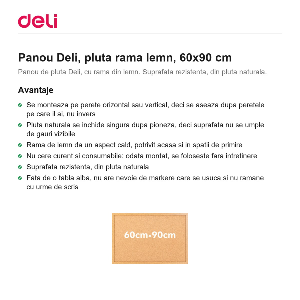 Panou Deli, pluta rama lemn, 60x90 cm [2]