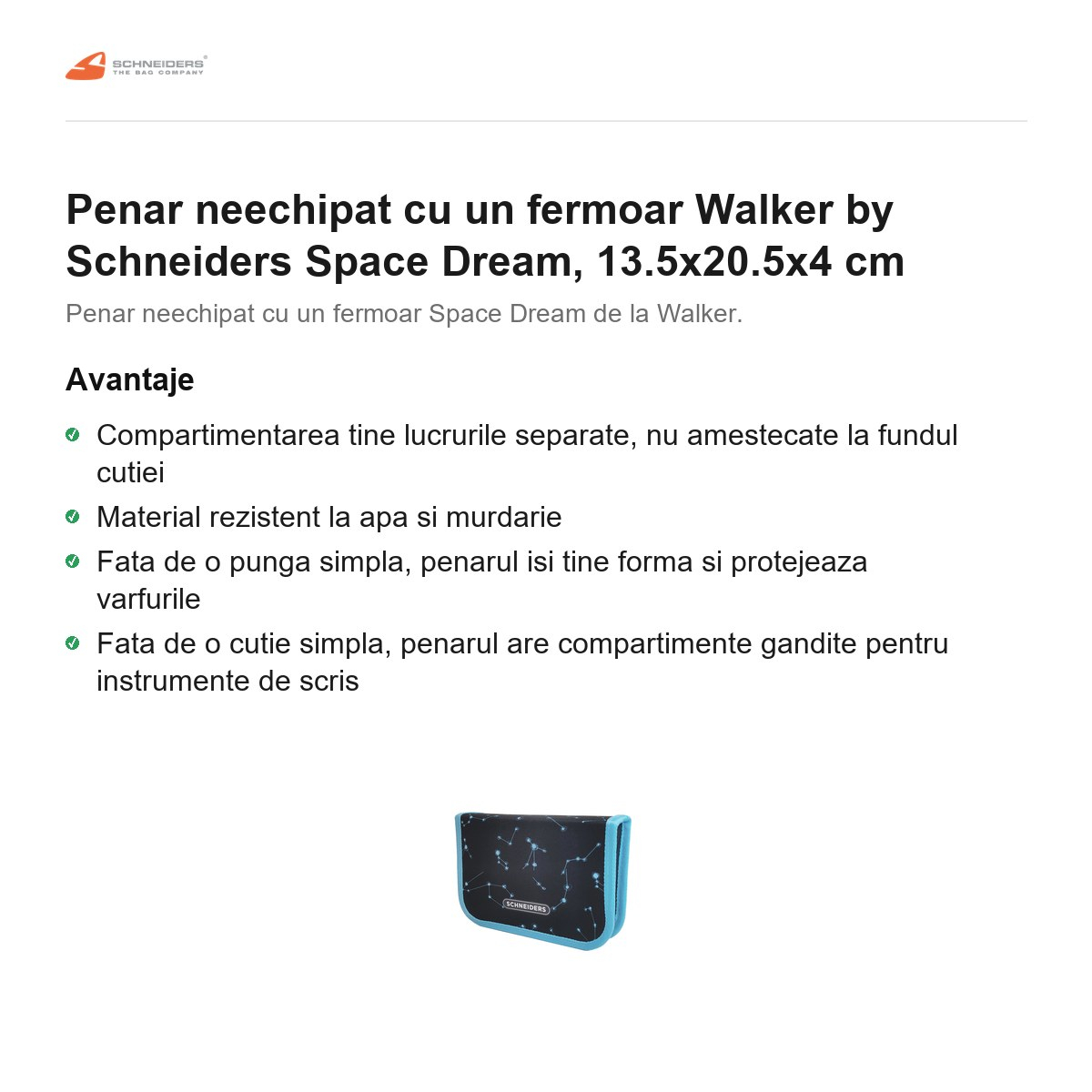 Penar neechipat cu un fermoar Walker by Schneiders Space Dream, 13.5x20.5x4 cm [2]