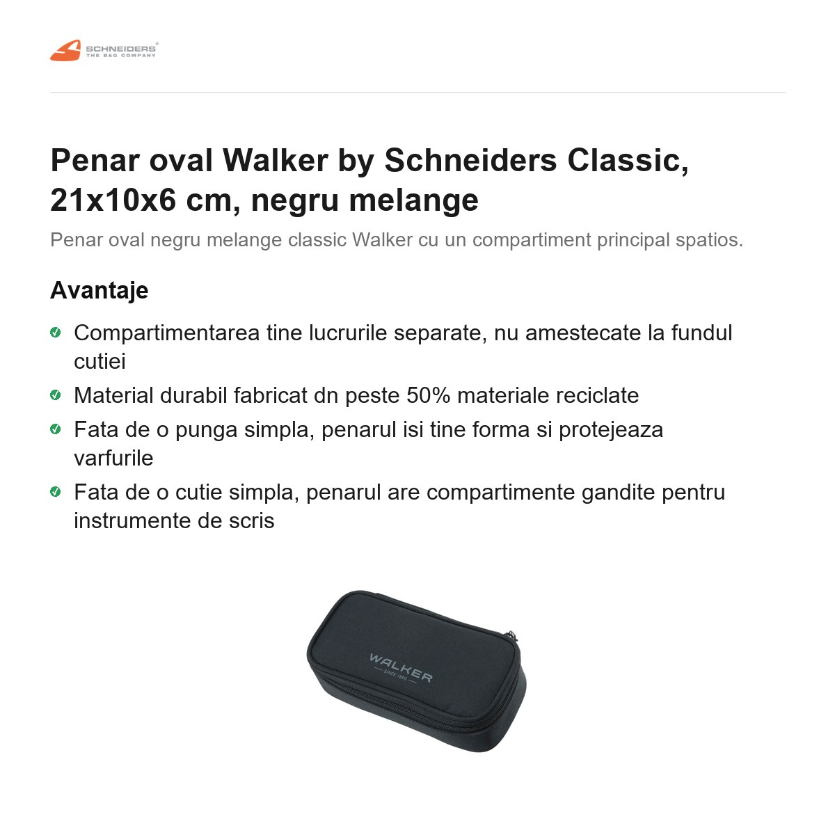 Penar oval Walker by Schneiders Classic, 21x10x6 cm, negru melange [2]