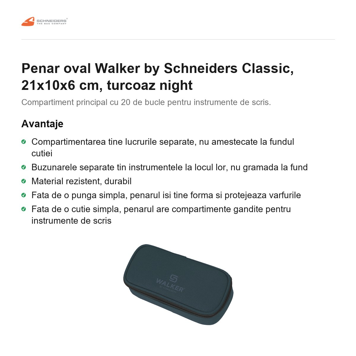 Penar oval Walker by Schneiders Classic, 21x10x6 cm, turcoaz night [2]
