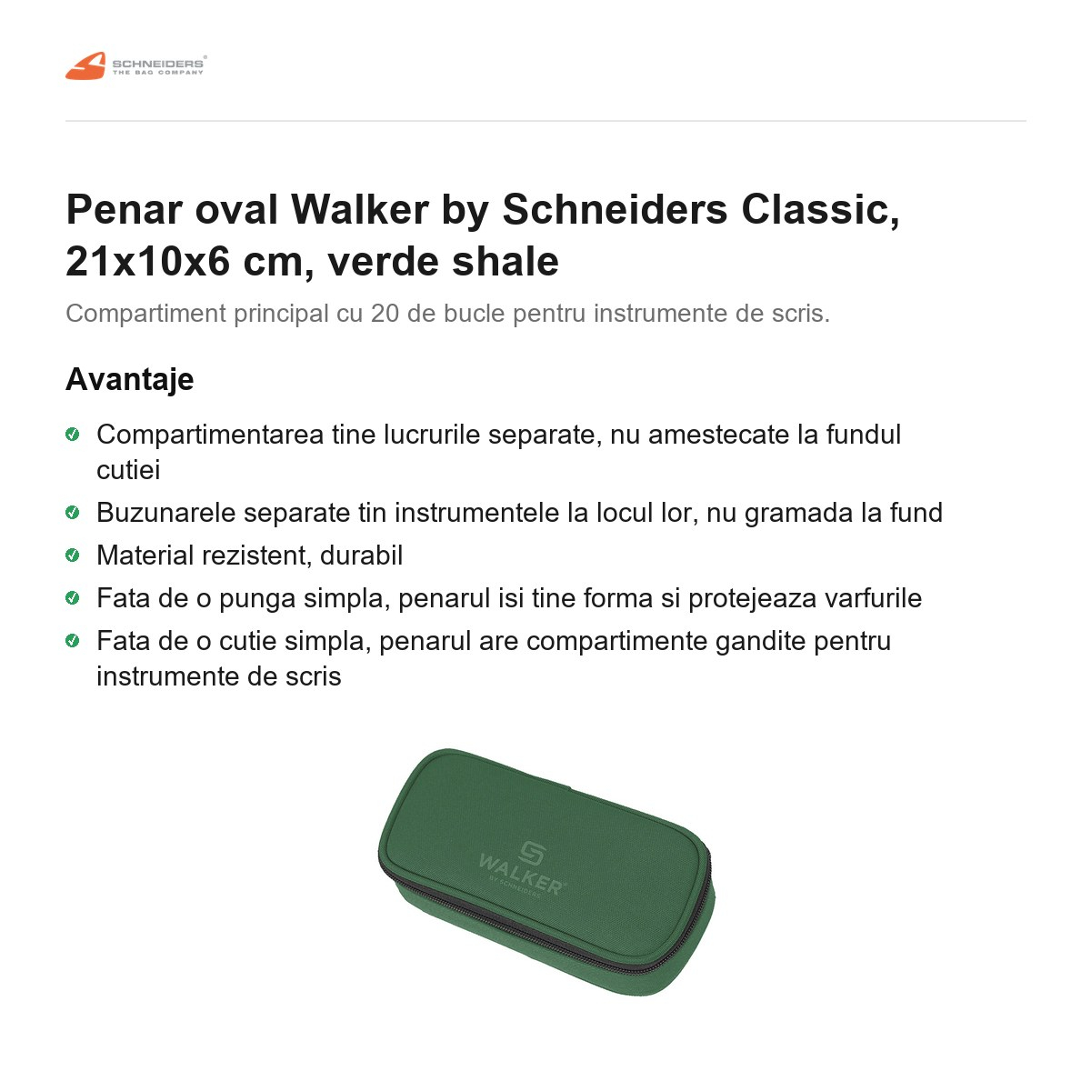 Penar oval Walker by Schneiders Classic, 21x10x6 cm, verde shale [2]