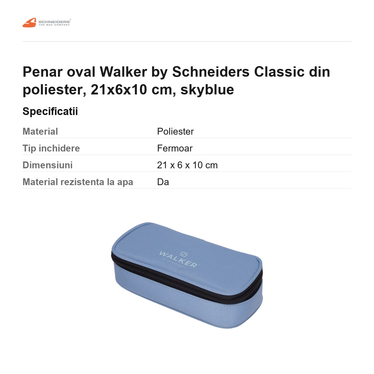 Penar oval Walker by Schneiders Classic din poliester, 21x6x10 cm, skyblue [3]