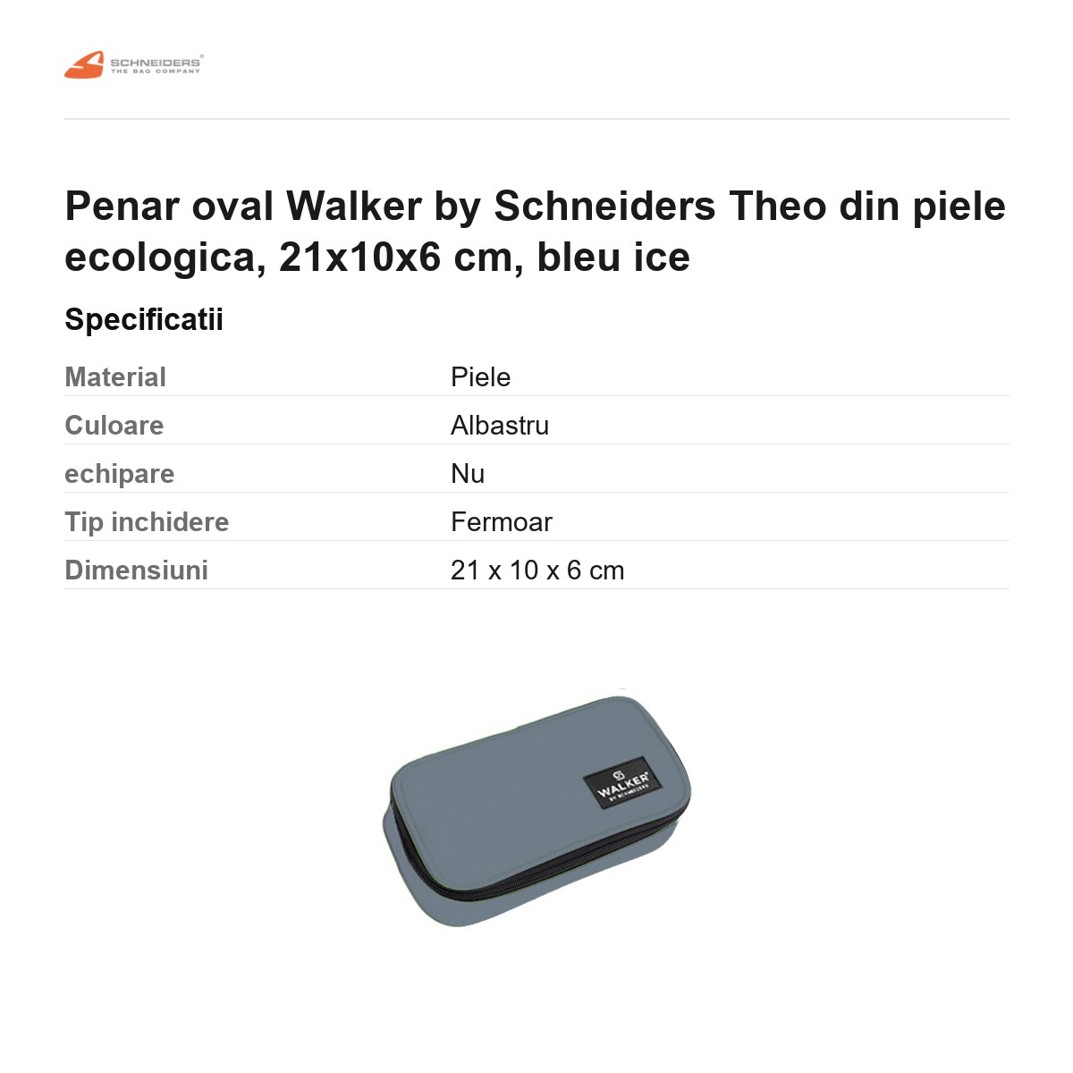 Penar oval Walker by Schneiders Theo din piele ecologica, 21x10x6 cm, bleu ice [3]