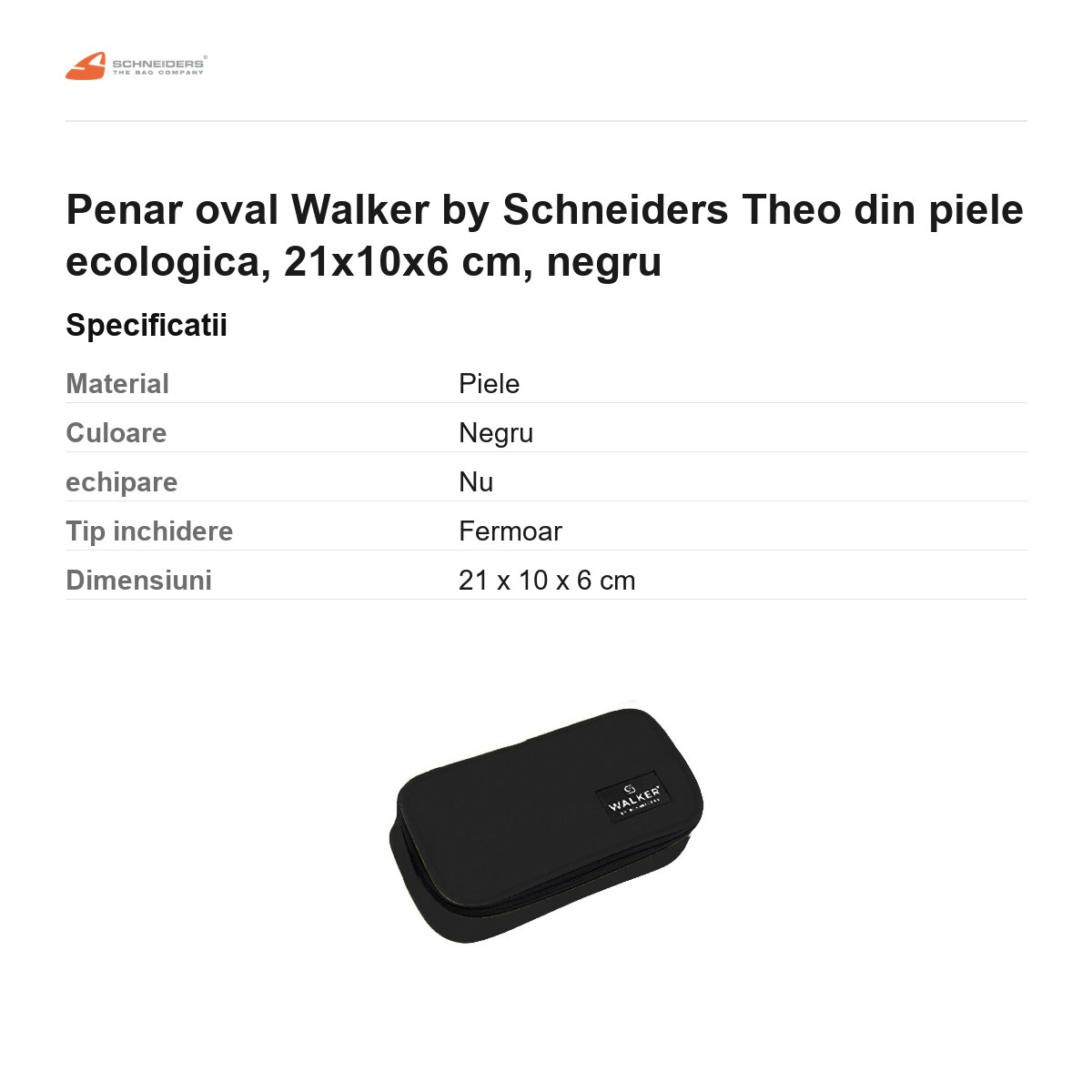 Penar oval Walker by Schneiders Theo din piele ecologica, 21x10x6 cm, negru [3]