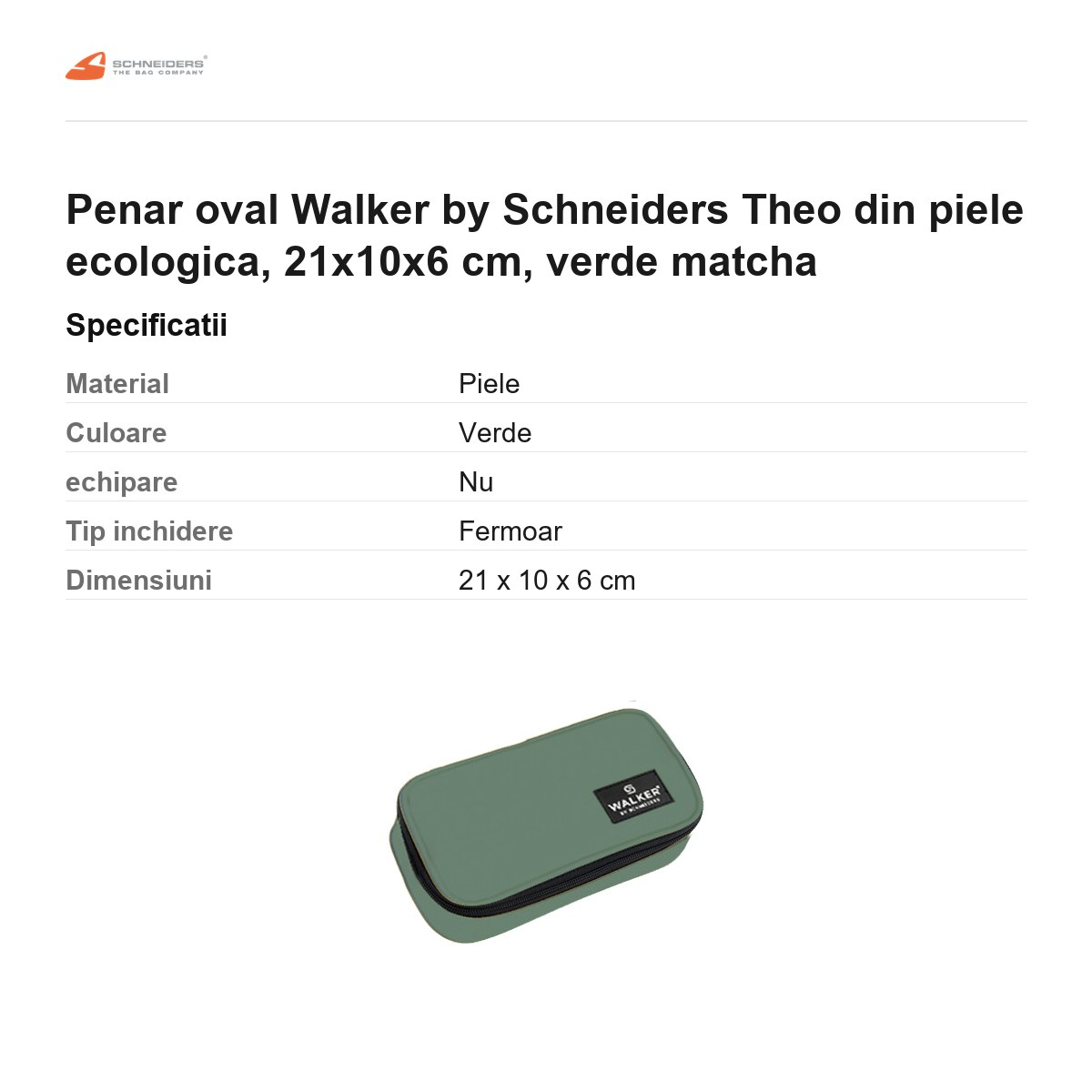 Penar oval Walker by Schneiders Theo din piele ecologica, 21x10x6 cm, verde matcha [3]