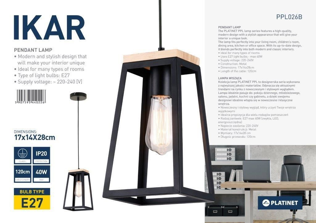 Pendul PLATINET IKAR P11610112 E27 METAL+WOOD BLACK 17X14X28[44022] [8]