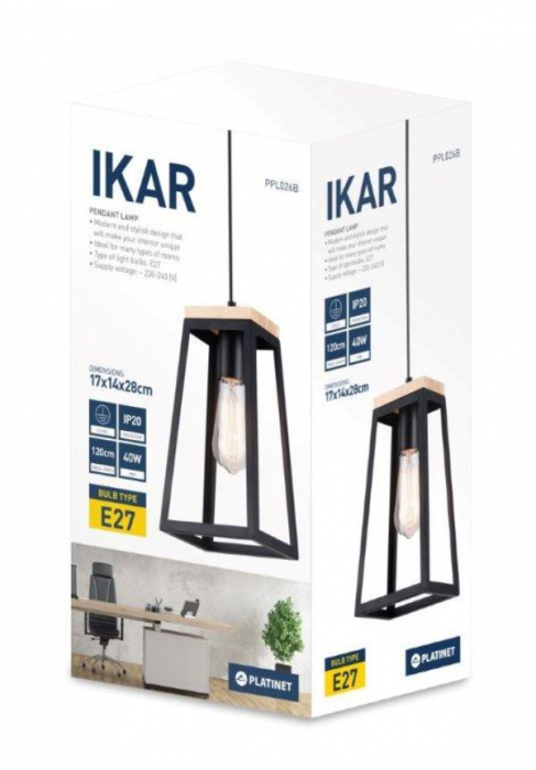Pendul PLATINET IKAR P11610112 E27 METAL+WOOD BLACK 17X14X28[44022] [3]
