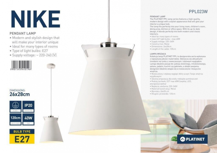 Pendul PLATINET NIKE P161028 E27 METAL WHITE 26X28[44019] [4]