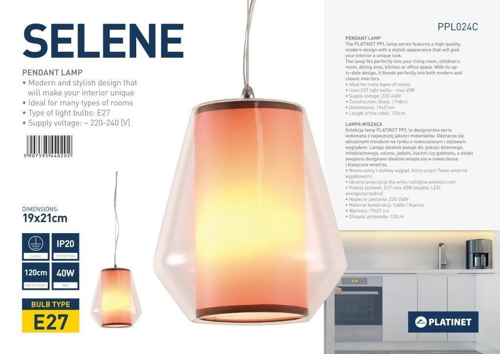 Pendul PLATINET SELENE P161040 E27 GLASS+FABRIC CLEAR 19X21[44020] [8]