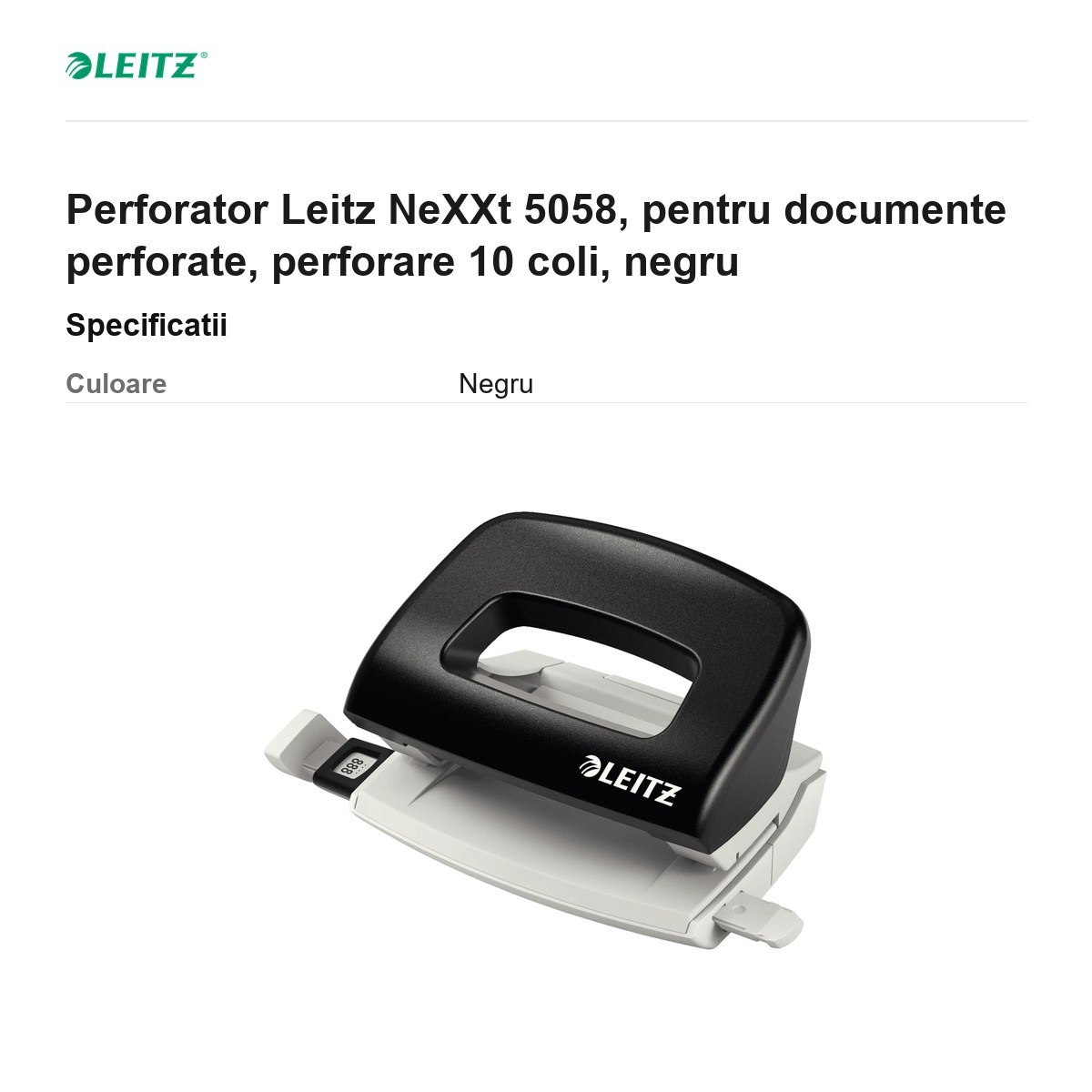 Perforator Leitz NeXXt 5058, pentru documente perforate, perforare 10 coli, negru [3]
