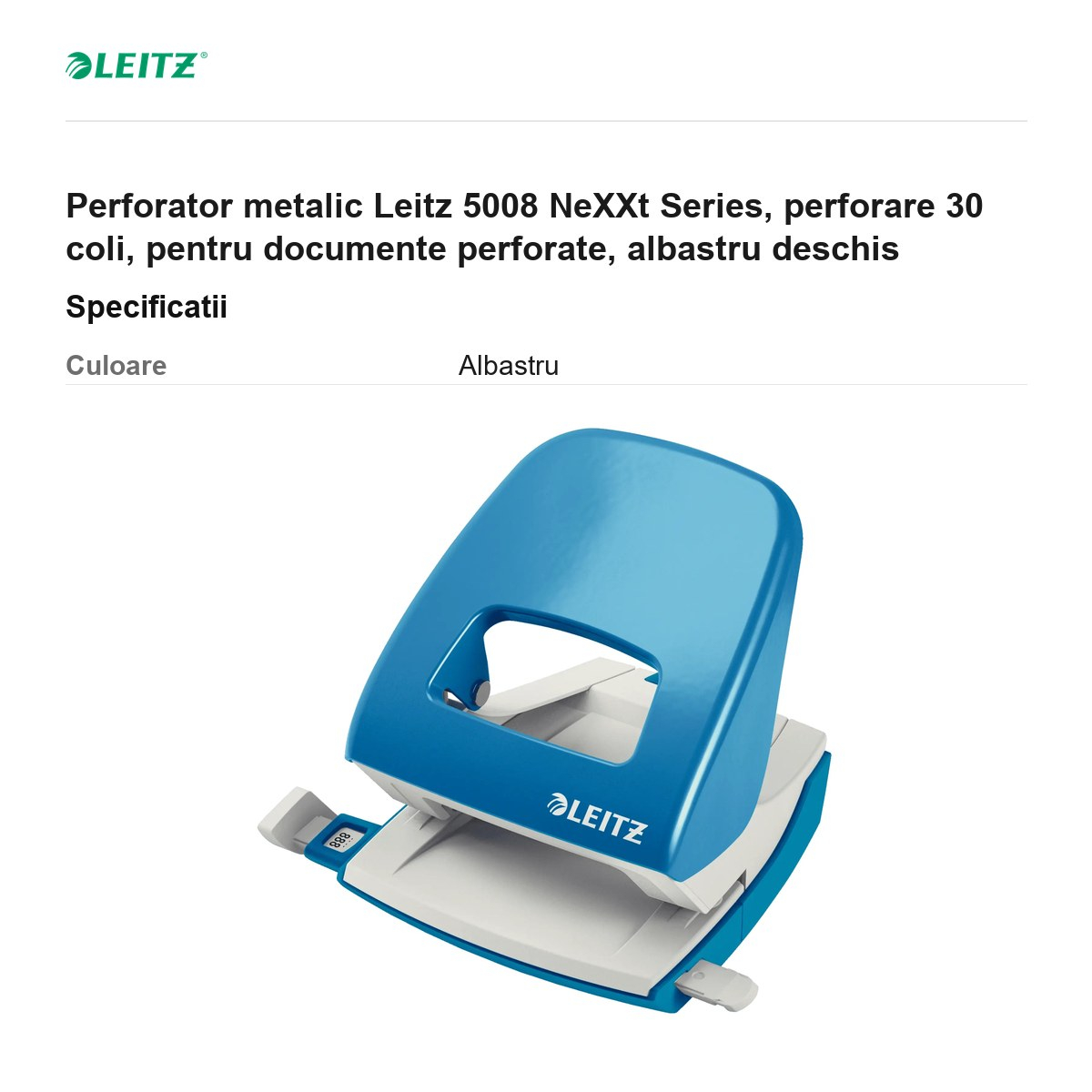 Perforator metalic Leitz 5008 NeXXt Series, perforare 30 coli, pentru documente perforate, albastru deschis [3]