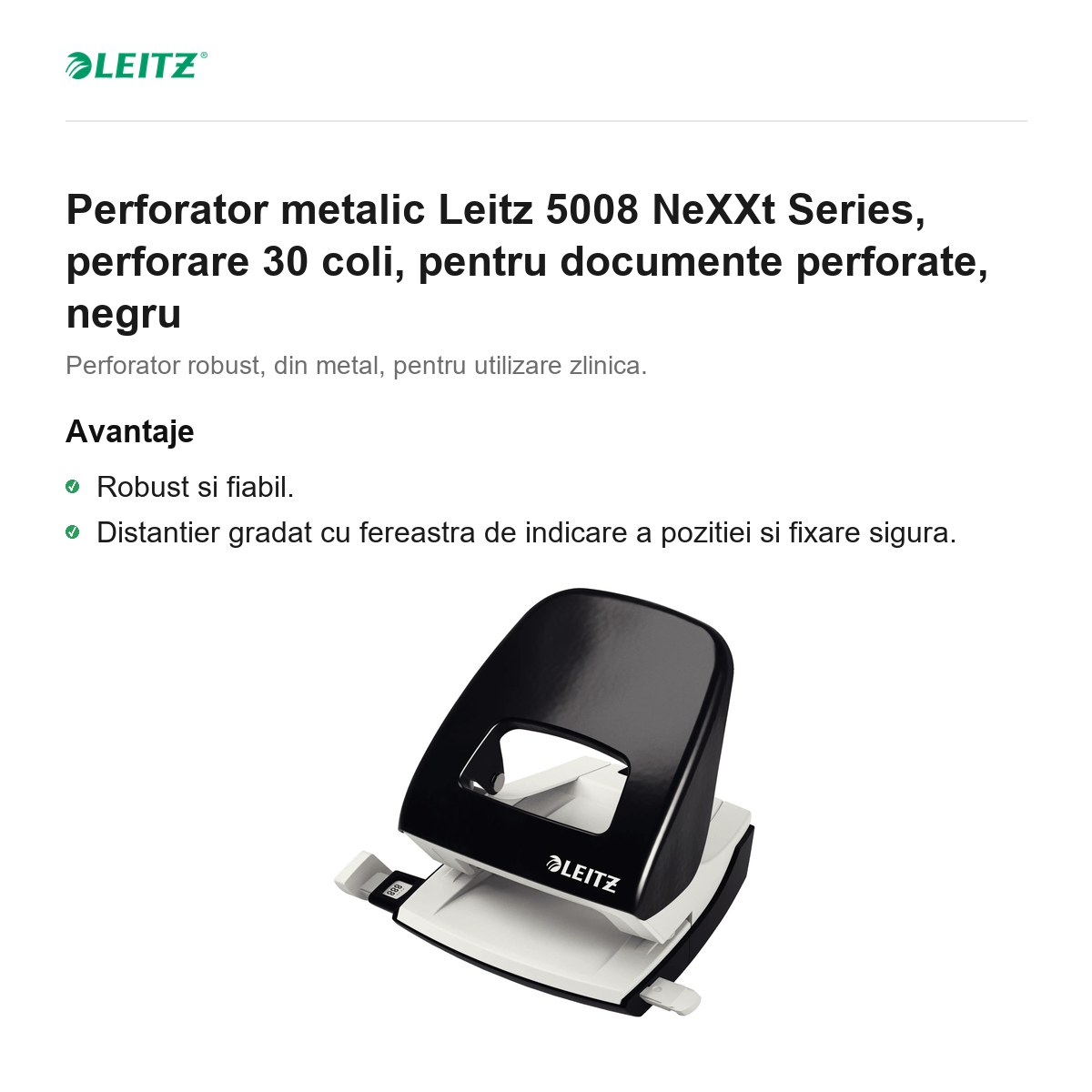 Perforator metalic Leitz 5008 NeXXt Series, perforare 30 coli, pentru documente perforate, negru [2]