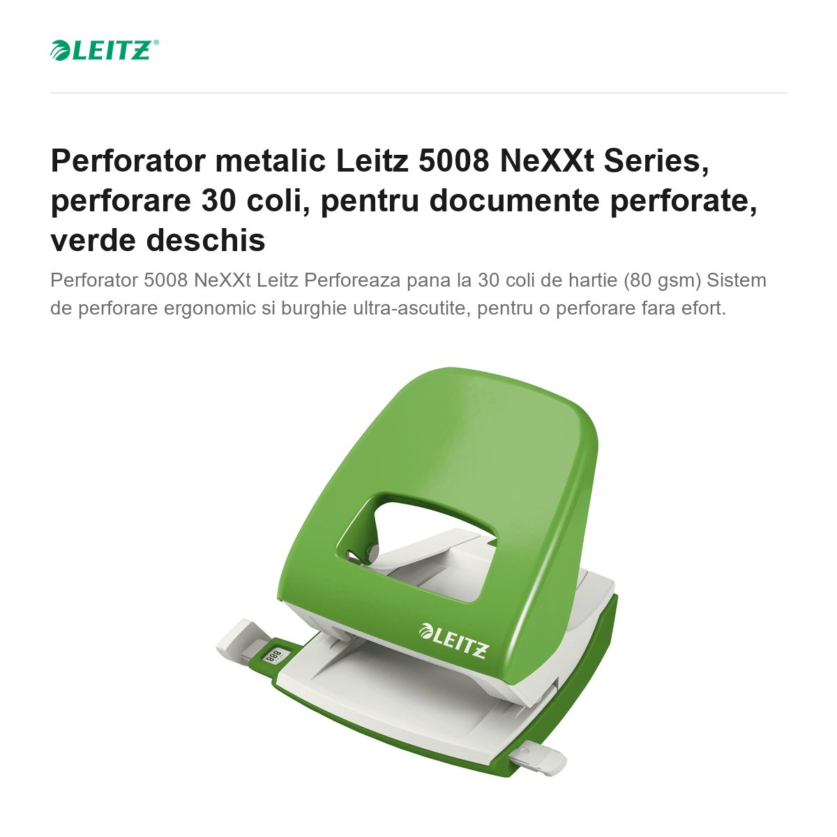 Perforator metalic Leitz 5008 NeXXt Series, perforare 30 coli, pentru documente perforate, verde deschis [2]