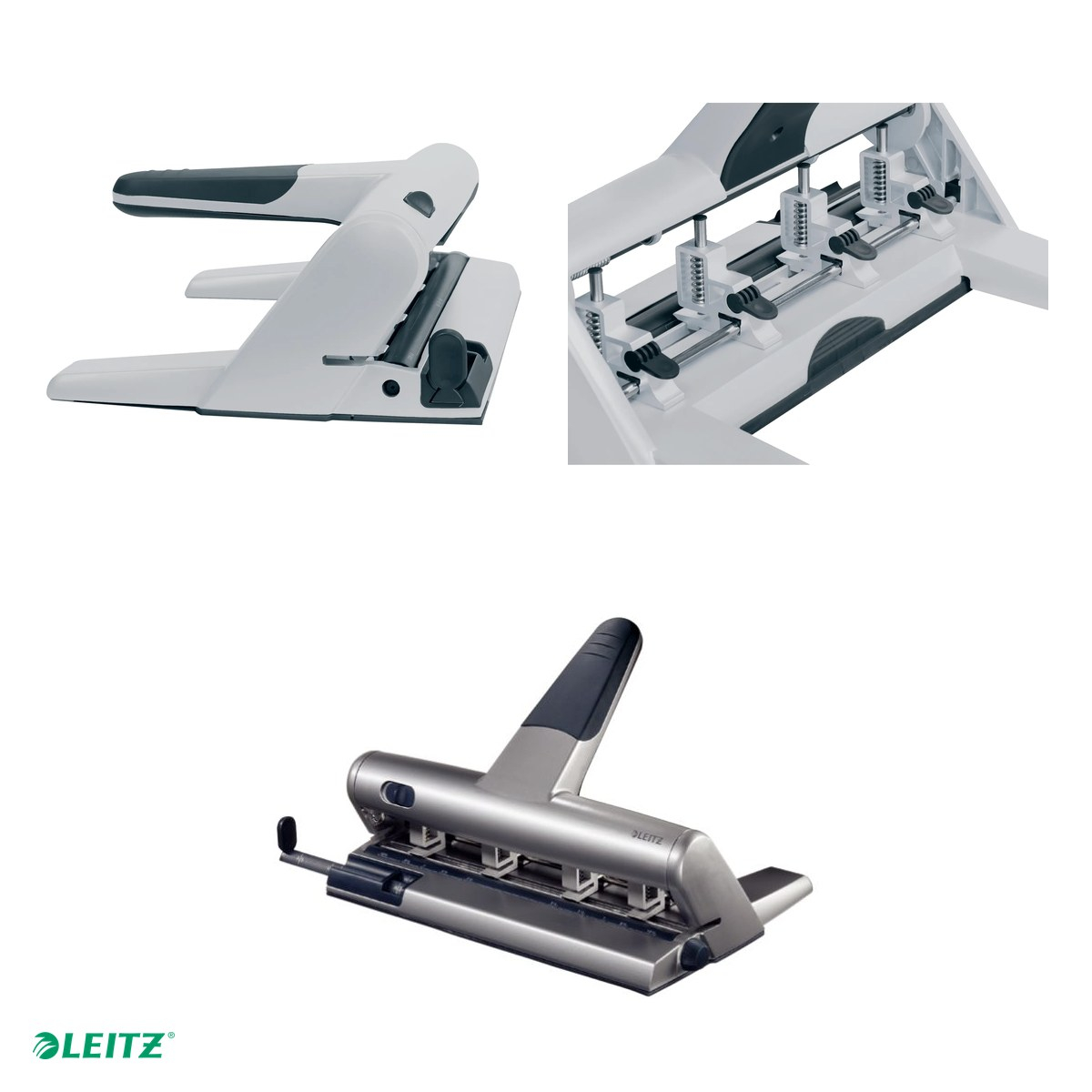 Perforator metalic Leitz 5114, cu 4 perforatii, distante reglabile, perforare 30 coli, pentru documente perforate, alb [4]