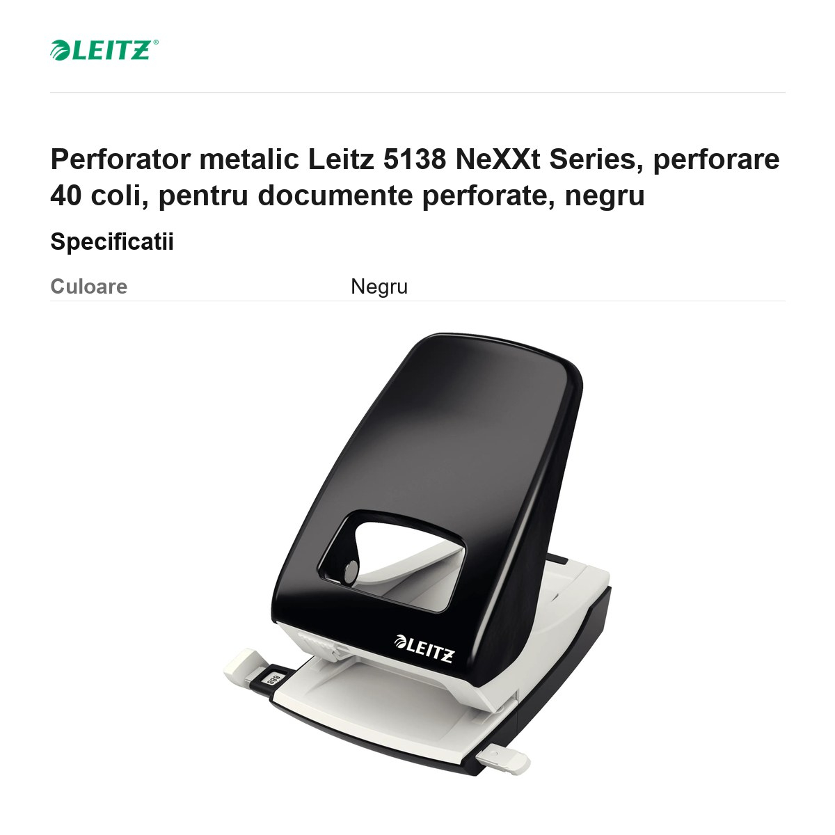 Perforator metalic Leitz 5138 NeXXt Series, perforare 40 coli, pentru documente perforate, negru [3]