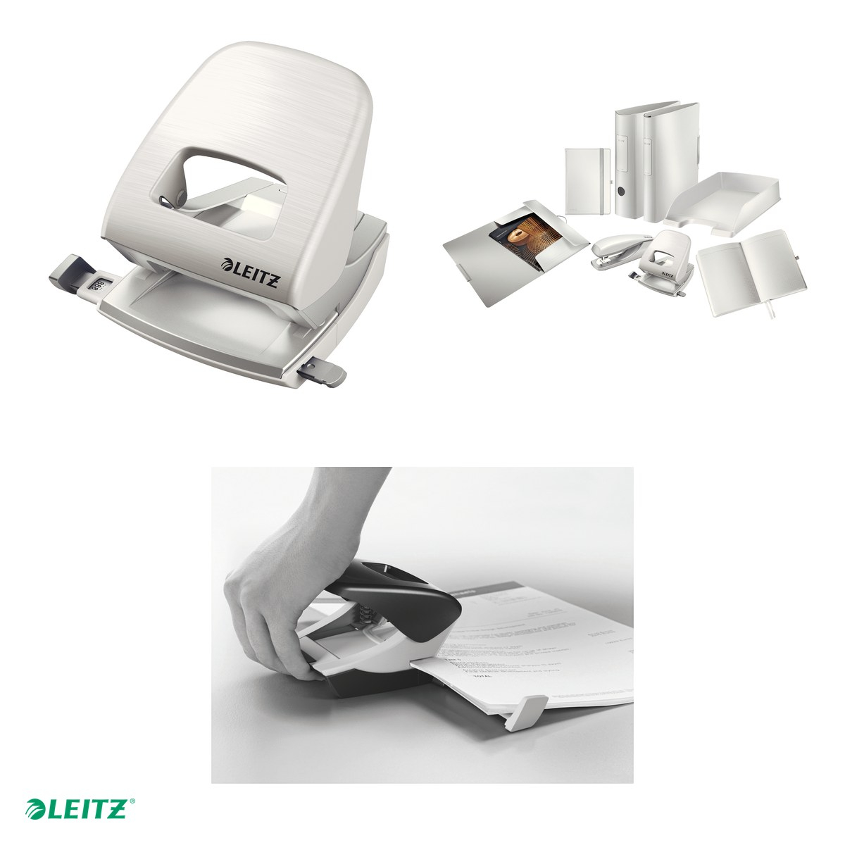 Perforator metalic Leitz Style 5006 NeXXt Series, perforare 30 coli, pentru documente perforate, alb Arctic [4]
