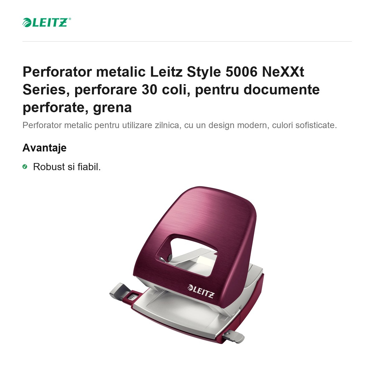 Perforator metalic Leitz Style 5006 NeXXt Series, perforare 30 coli, pentru documente perforate, grena [2]