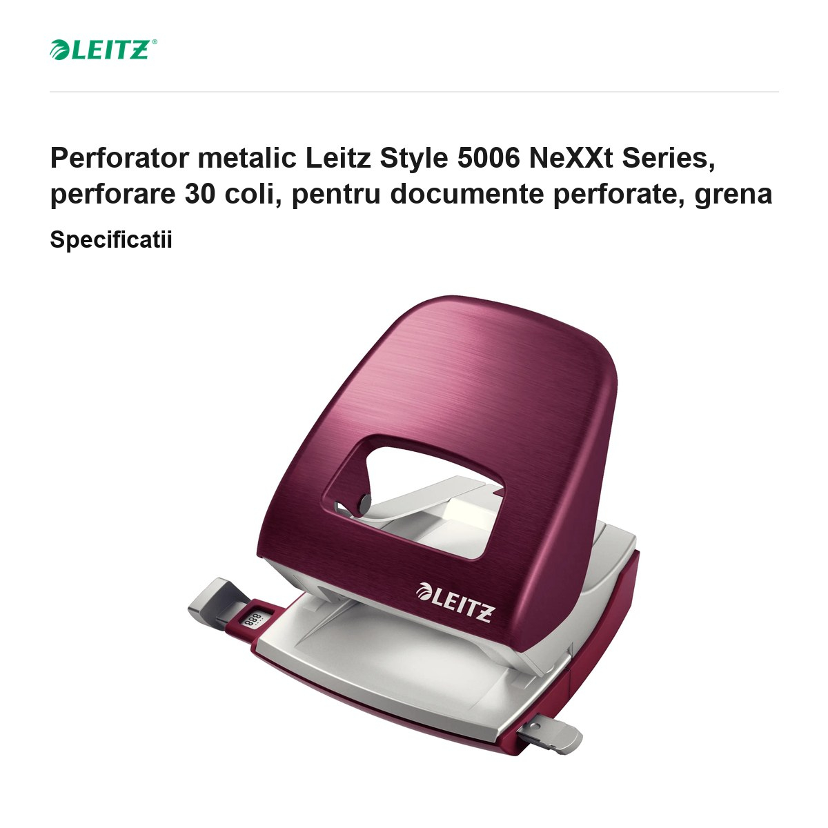 Perforator metalic Leitz Style 5006 NeXXt Series, perforare 30 coli, pentru documente perforate, grena [3]