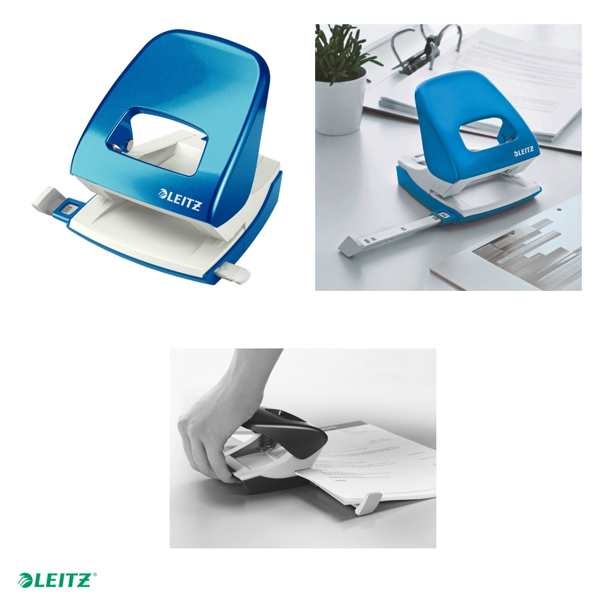Perforator metalic Leitz WOW 5008 NeXXt Series, perforare 30 coli, pentru documente perforate, albastru [4]