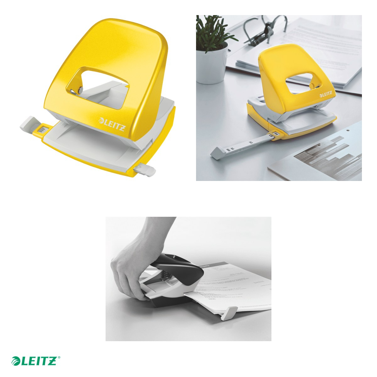Perforator metalic Leitz WOW 5008 NeXXt Series, perforare 30 coli, pentru documente perforate, galben [4]