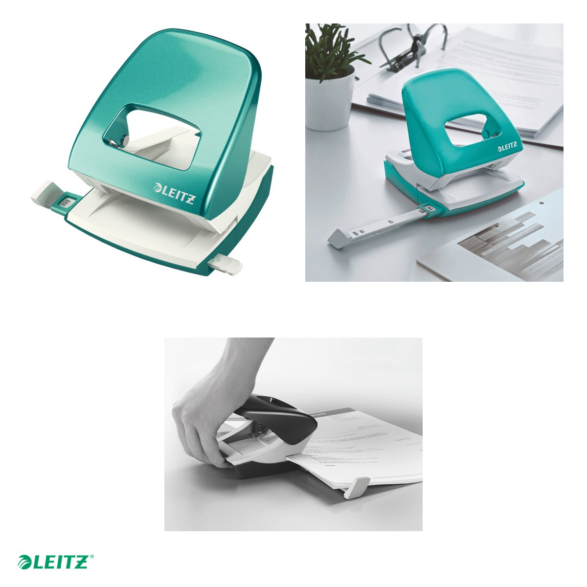 Perforator metalic Leitz WOW 5008 NeXXt Series, perforare 30 coli, pentru documente perforate, turcoaz [4]