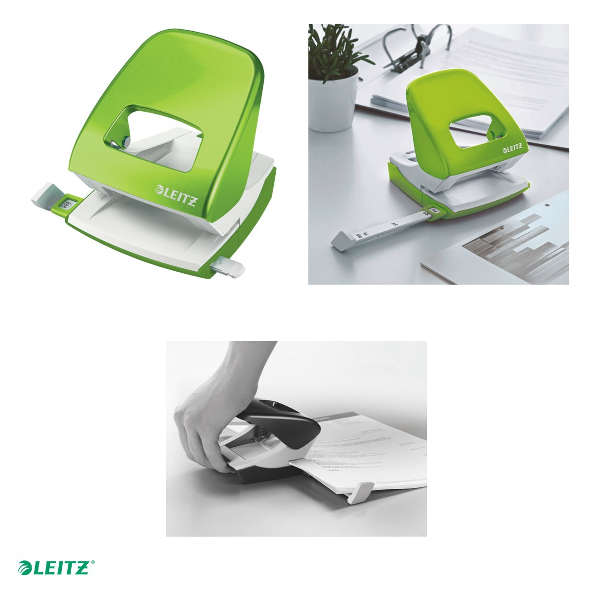 Perforator metalic Leitz WOW 5008 NeXXt Series, perforare 30 coli, pentru documente perforate, verde [4]