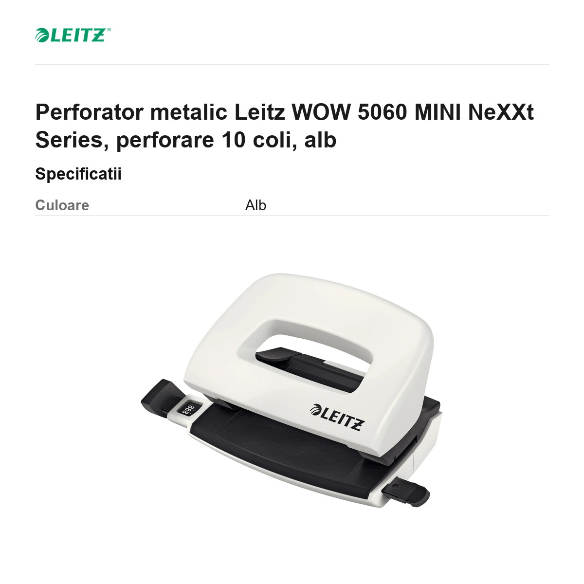 Perforator metalic Leitz WOW 5060 MINI NeXXt Series, perforare 10 coli, alb [3]