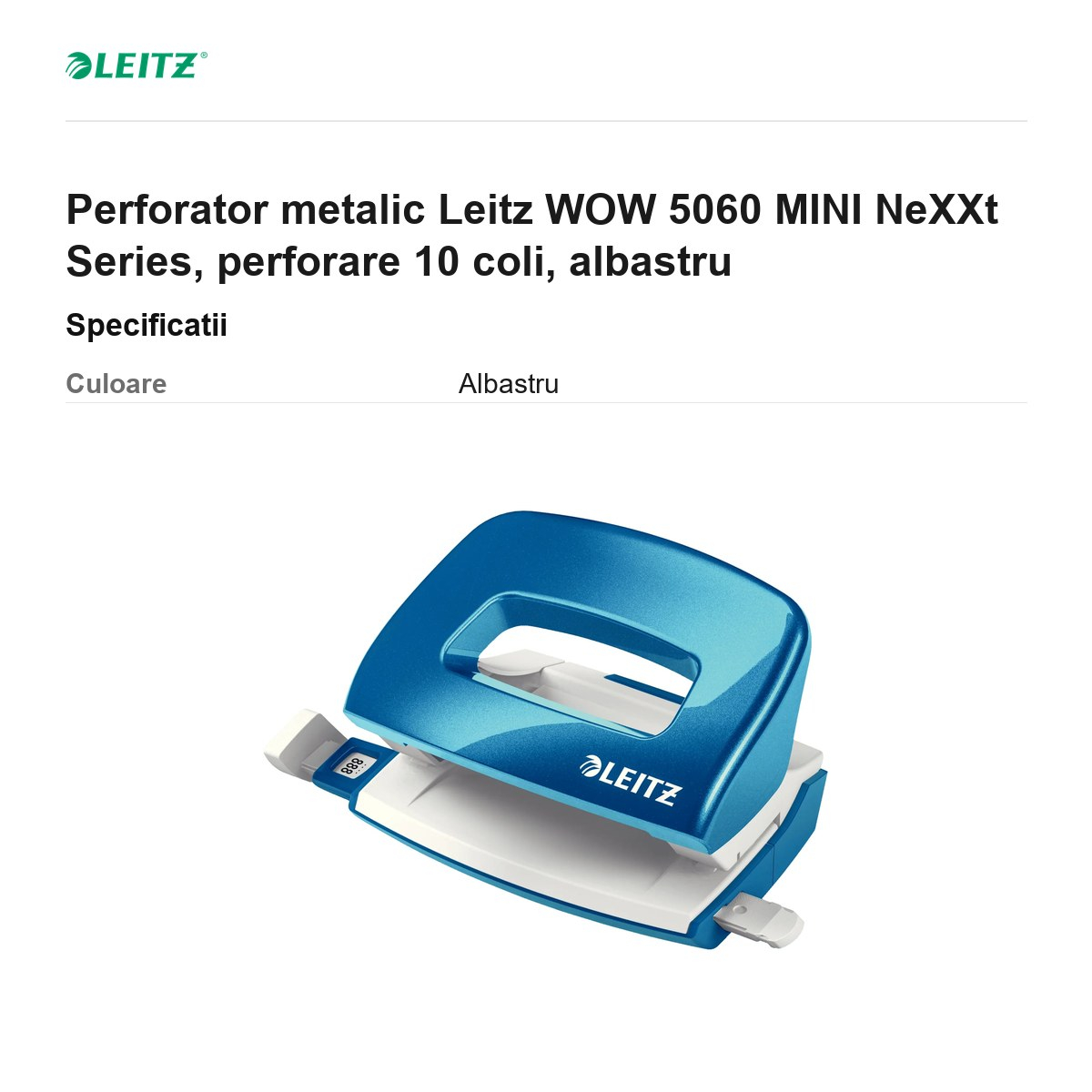 Perforator metalic Leitz WOW 5060 MINI NeXXt Series, perforare 10 coli, albastru [3]