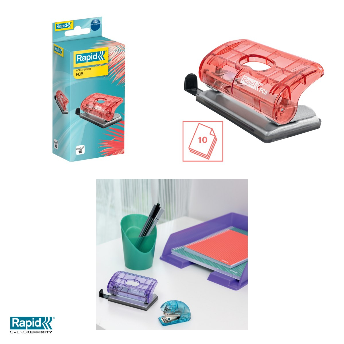 Perforator mic Rapid Colour'Breeze FC5, 2 perforatii, 10 coli, corai [4]