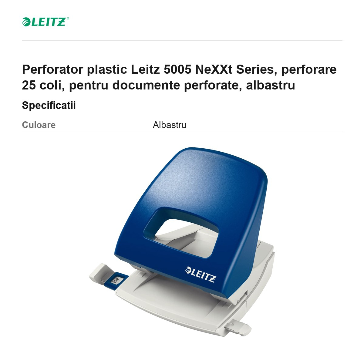 Perforator plastic Leitz 5005 NeXXt Series, perforare 25 coli, pentru documente perforate, albastru [3]