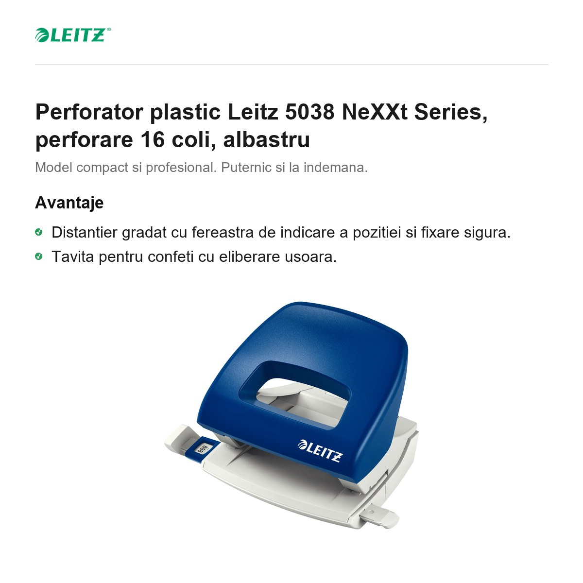 Perforator plastic Leitz 5038 NeXXt Series, perforare 16 coli, albastru [2]