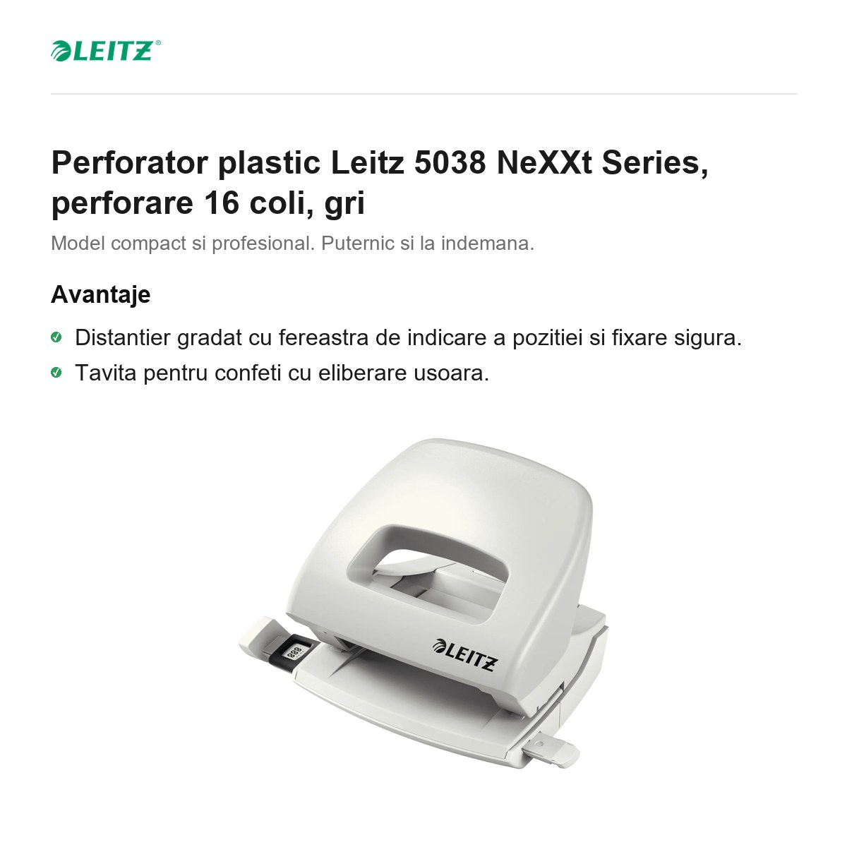 Perforator plastic Leitz 5038 NeXXt Series, perforare 16 coli, gri [2]