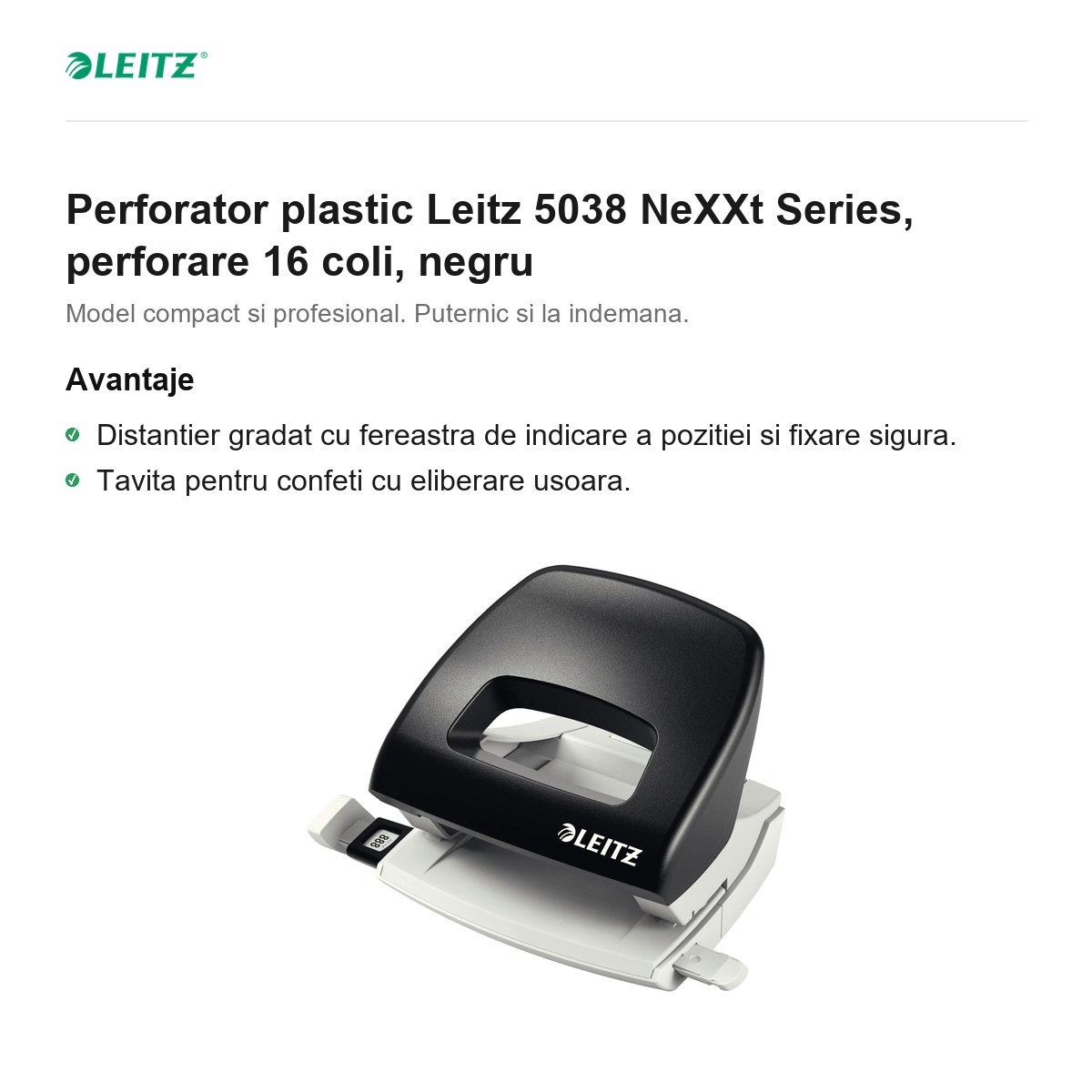 Perforator plastic Leitz 5038 NeXXt Series, perforare 16 coli, negru [2]